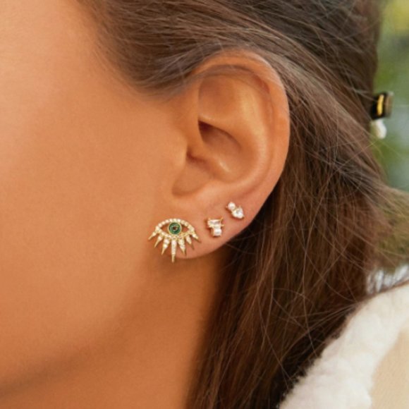 Pave CZ Turkish Evil Eye Earrings - Picture 4 of 6